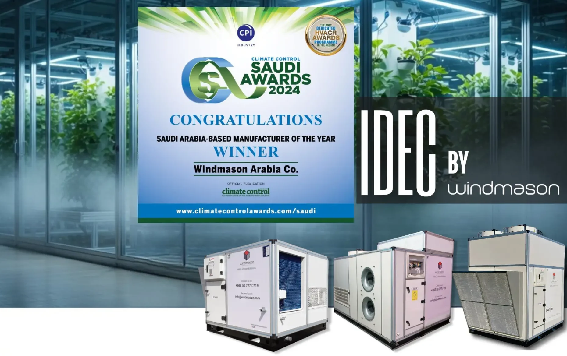 Windmason IDEC Supercool units installed on commercial warehouse rooftop in Saudi Arabia delivering 80% energy saving cooling