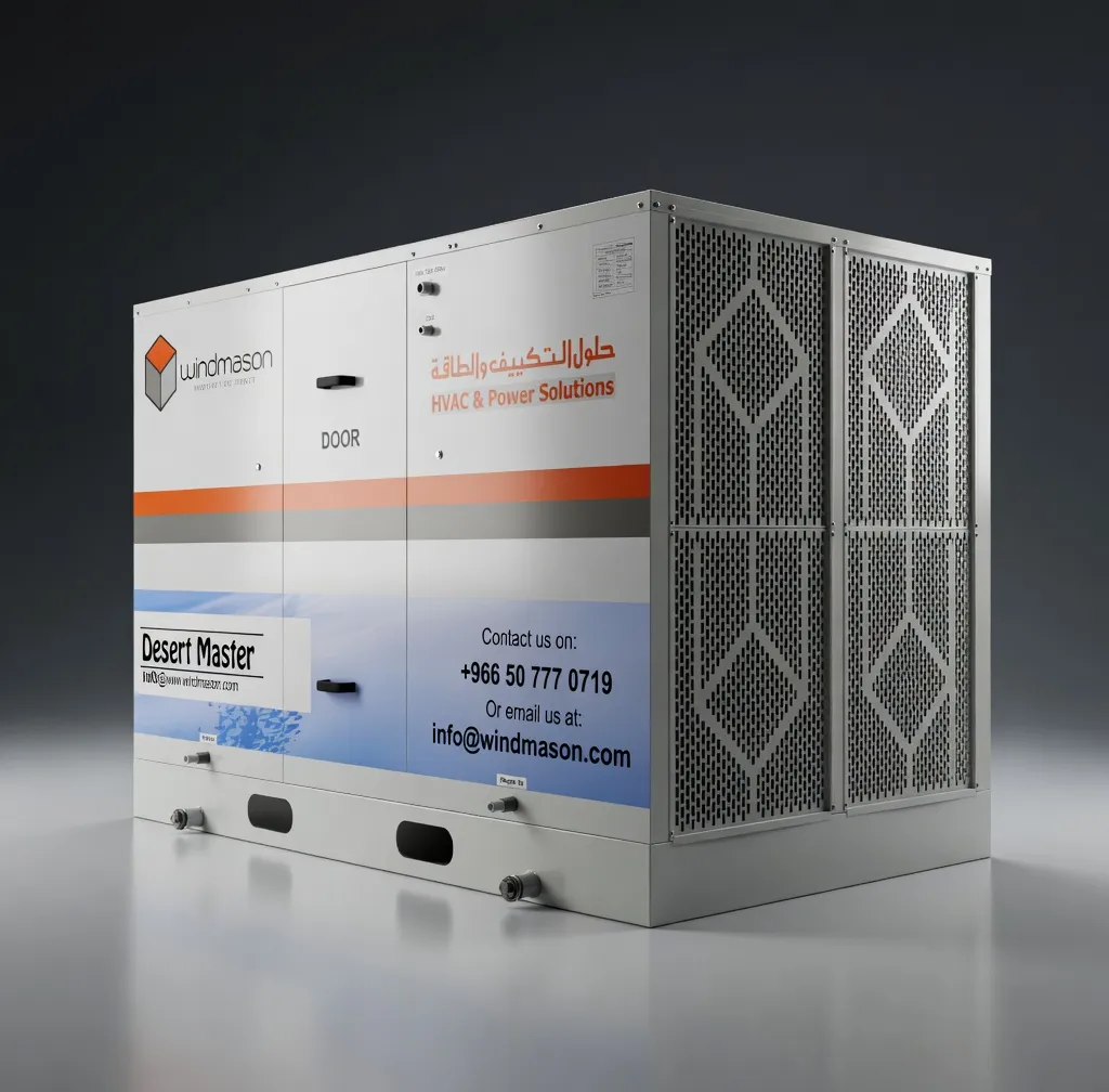 Desert Master industrial desert cooler unit by Windmason Arabia , galvanized steel body with HIPS side panels