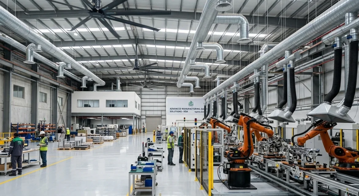 Factory ventilation system in Saudi Arabia with industrial exhaust and engineered makeup air