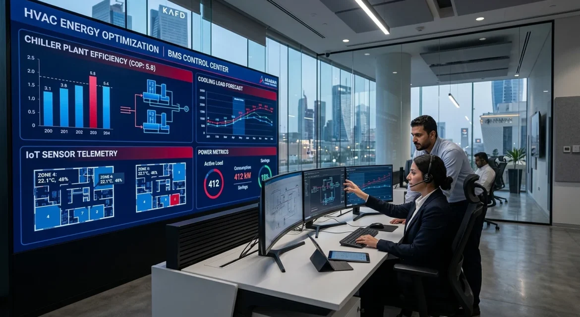 HVAC energy optimization Saudi Arabia AI and BMS dashboard